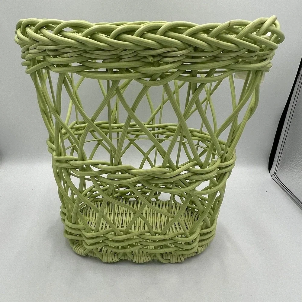 HomeGoods Wicker Basket Home OS Lime Green Brand New Boho Open Weave Braided Rim